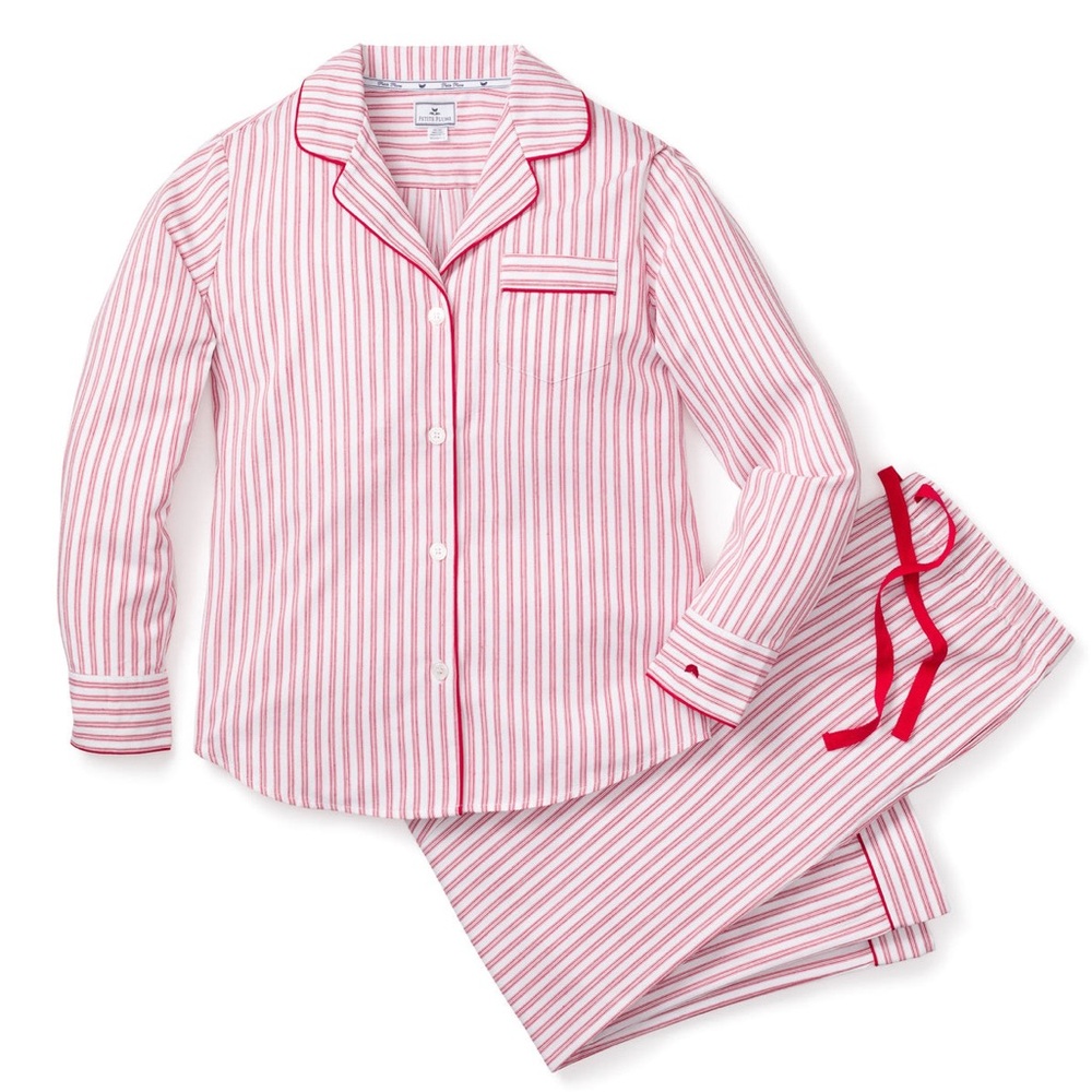 Women's Twill Pajama Set in Antique Red Ticking